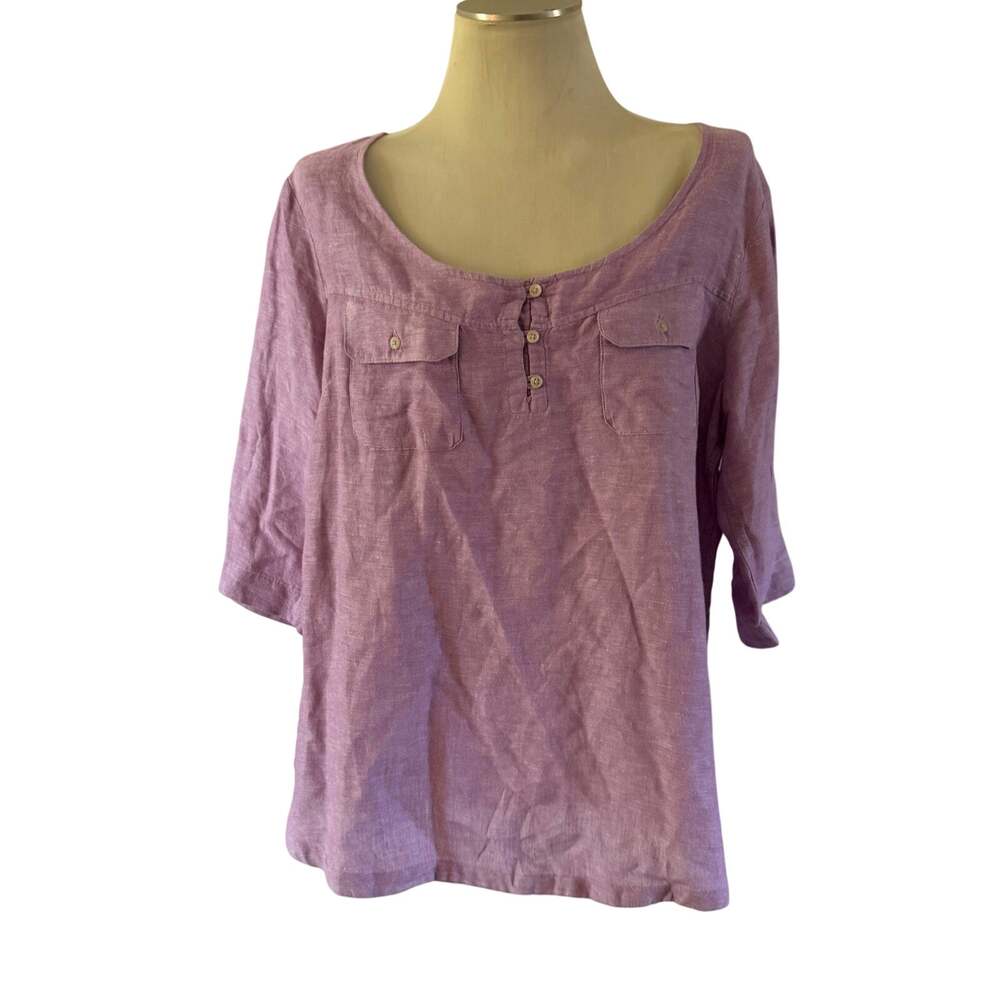 Eddie Bauer Purple Linen Button Blouse XL Light Airy